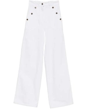 Max Mara Button-Detail Wide-Leg Pants - White