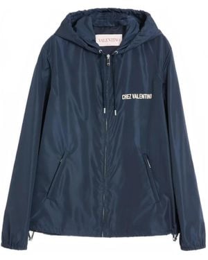Valentino Garavani Chez-Print Hooded Windbreaker - Blue