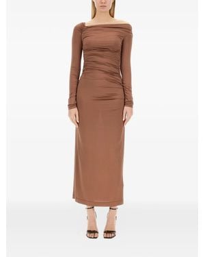 Helmut Lang Off-Shoulder Midi Dress - Brown