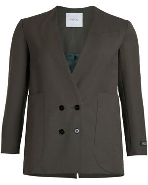 Patou Collarless Double-breasted Blazer - Black