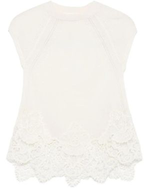 Ermanno Scervino Lace-Trimmed Knitted Top - White