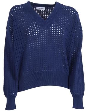 Kangra Open-Knit V-Neck Jumper - Blue