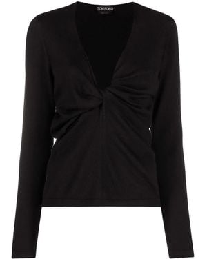 Tom Ford Plunge-Neck Twist-Detail Knitted Top - Black