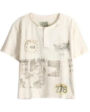 SAITOS Graphic-Print Waffle-Knit Henley T-Shirt - White