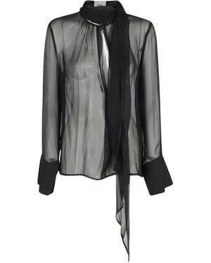 Erika Cavallini Semi Couture Sheer Pussy-Bow Blouse - Black