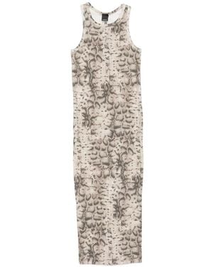 Pinko Ribbed Slim-Fit Midi Dress With Snake Print - White