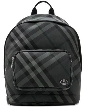 Burberry Check-Pattern Knight-Plaque Backpack - Black