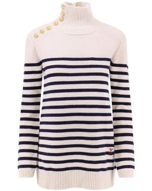 The Seafarer Sofy Striped Button-Detail Sweater - White