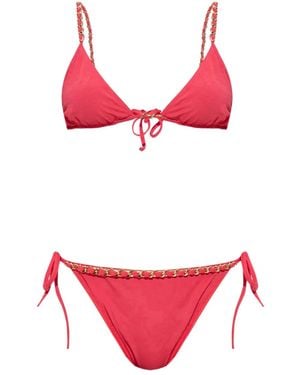 Balmain Chain-Embellished Triangle Bikini - Red