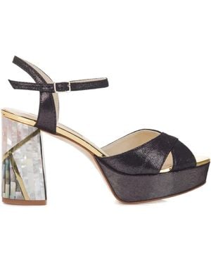 freya rose Zahra Ankle-Strap Heeled Sandals - Metallic