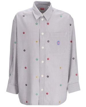 KENZO Flower-Print Cotton Shirt - Grey