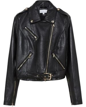 Patrizia Pepe Grained Lambskin Biker Jacket - Black