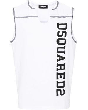 DSquared² Logo-Print Cotton Tank Top - White
