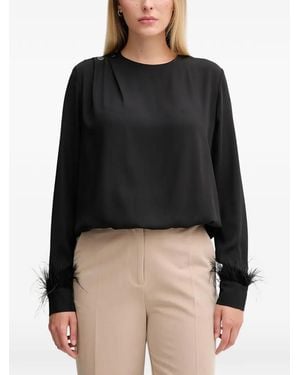 GAUDI Button-Detail Feather-Trim Top - Black