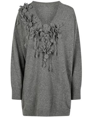 Alberta Ferretti Floral-Appliqué Wool Mini Dress - Grey