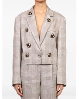 ViCOLO Bee-embellished Checked Blazer - ナチュラル