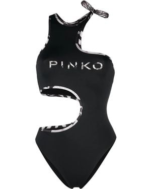 Pinko Cut-Out Logo-Print Swimsuit - Black