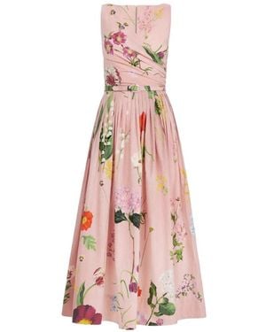 Oscar de la Renta Botanical-Print Draped Flared Midi Dress - Pink