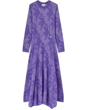 Ganni Vestido Floral Translúcido - Morado