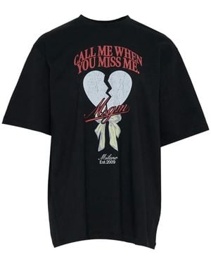 MSGM Graphic-Print Cotton T-Shirt - Black