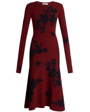Erdem Jacquard-Knit Long-Sleeve Dress - Red