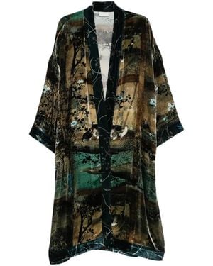 Pierre Louis Mascia Landscape-Print Velvet Coat - Black