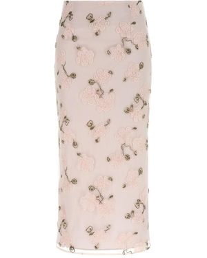 ROTATE BIRGER CHRISTENSEN Midi Skirt With Floral Embroidery - Natural