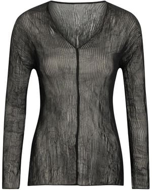 Issey Miyake Plissé-Effect V-Neck Top - Black