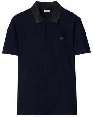 Burberry Check-Collar Cotton Polo Shirt - Blue