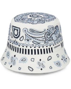 Ferragamo Arabesque-Print Cloche - White