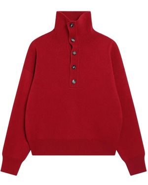 Ami Paris Pull Boutonné À Col Montant - Red