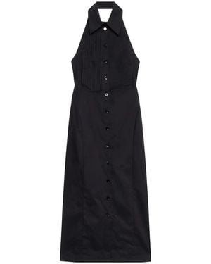 Blumarine Plissé Button Midi Dress - Black