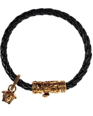 Versace Medusa Braided Leather Bracelet - Black
