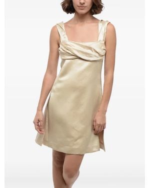 Jil Sander Draped-Neckline Side-Split Mini Dress - Natural