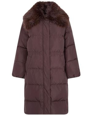 Twinset Faux-Fur Collar Padded Coat - Purple