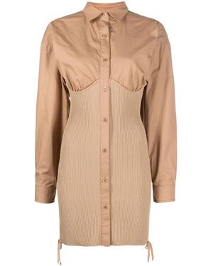 ANDREADAMO Ribbed Mini Shirt Dress - Natural