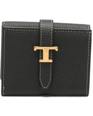 Tod's T Timeless Pebbled Leather Wallet - Black