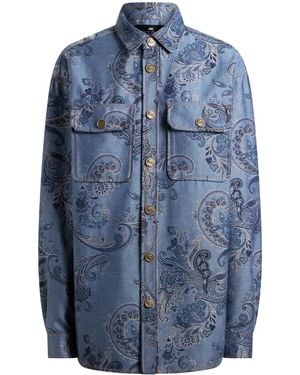 Etro Giacca-Camicia Denim Con Effetto Jacquard - Blu