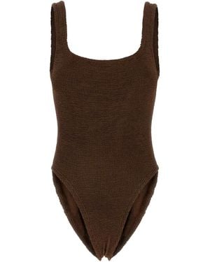 Hunza G ストレッチ ワンピース水着 - ブラウン