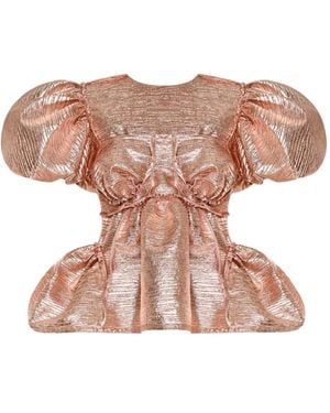 ANOUKI Pleated Puff-Sleeve Blouse - Pink