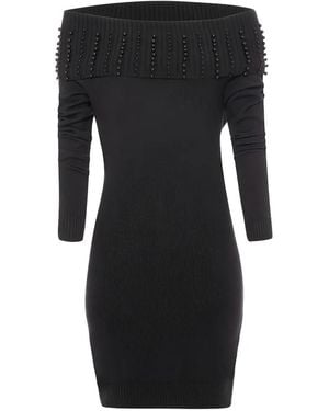 Fracomina Embellished Off-The-Shoulder Mini Dress - Black
