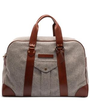 Brunello Cucinelli Virgin Wool Alpaca And Cashmere Flannel Street Bag With Grained Calfskin Inserts - Brown