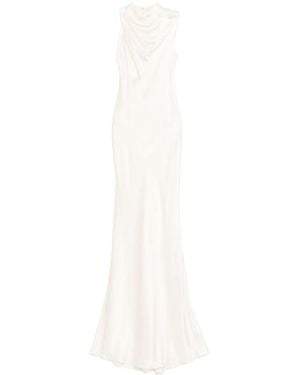 Michelle Mason Ruffle Bias Gown - White