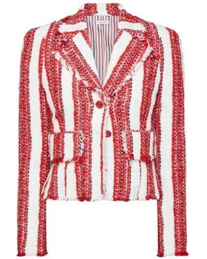 Thom Browne Ribbon Tweed Cropped Jacket With Fray Edge - Red