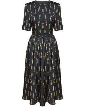 POST MERIDIEM Chain-Print Gathered Midi Dress - Black
