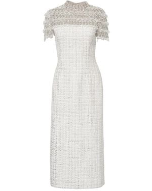 Carolina Herrera Crystal-Embellished Tweed Midi Dress - White