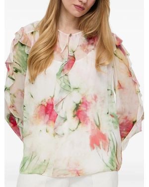 BOSS Gerüschte Bluse mit Blumen-Print - Natur