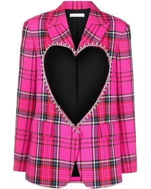 Area Heart Cut-detail Check Blazer - Pink