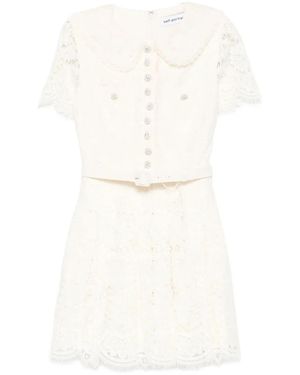 Self-Portrait Lace Embellished Collar Dress - White