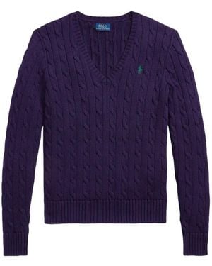 Polo Ralph Lauren Cable-Knit V-Neck Sweater - Blue